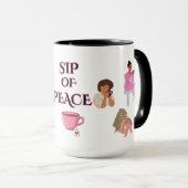  TRANQUILITY,SIP OF PEACE BLACK& WHITE CERAMIC MUG TASSE (VorderseiteRechts)