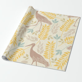 Tranquise Crane & Foliage Wrapping Paper Geschenkpapier
