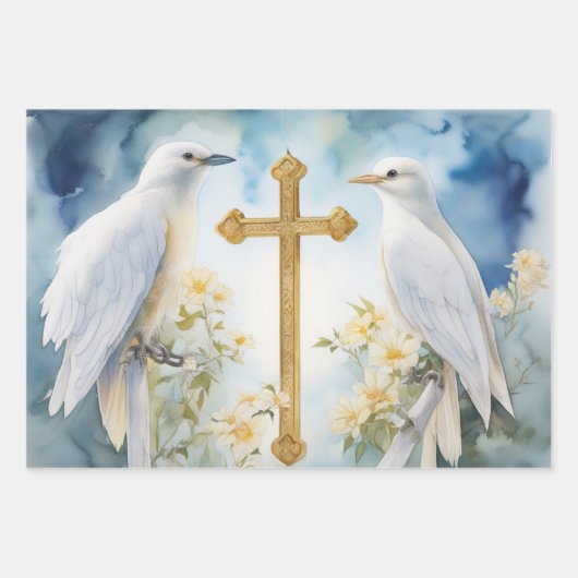 Tranquise Doves and Crosses Gift Wrap Geschenkpapier Set (Vorderseite 3)