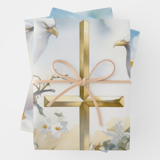 Tranquise Doves and Crosses Gift Wrap Geschenkpapier Set (Beispiel)