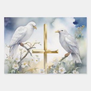 Tranquise Doves and Crosses Gift Wrap Geschenkpapier Set