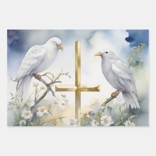 Tranquise Doves and Crosses Gift Wrap Geschenkpapier Set (Vorderseite)