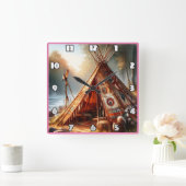 Tranquisitorische Indianer durch einen ruhigen Flu Quadratische Wanduhr (Zuhause)