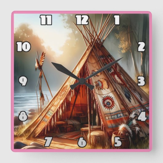 Tranquisitorische Indianer durch einen ruhigen Flu Quadratische Wanduhr (Vorderseite)