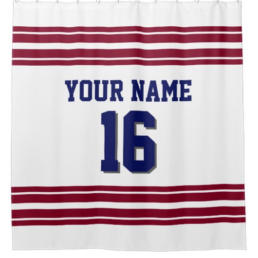 TRANS 2X Burgundy Stripes Marine Text Duschvorhang (Vorderseite)