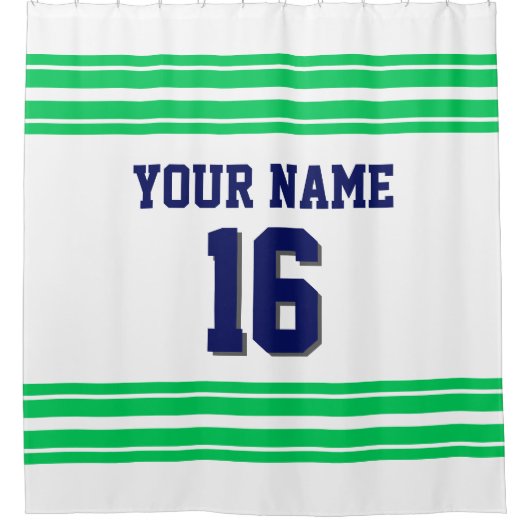TRANS 2X Smaragdgrüne Streifen Marine Text Duschvorhang (Vorderseite)