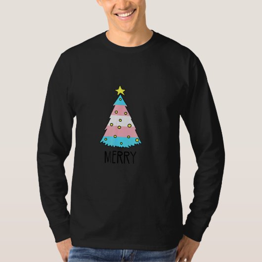 Trans Flag Christmas Tree Merry LGBT Transgender T-Shirt (Vorderseite)