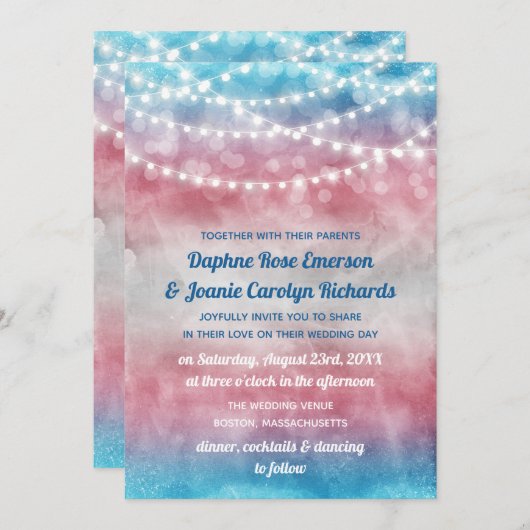 Trans Flag Ombre String Lights Hochzeit Einladung (Vorne/Hinten)