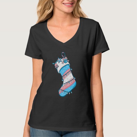 Trans Flag Weihnachtssock Merry LGBT Transgender T-Shirt (Vorderseite)