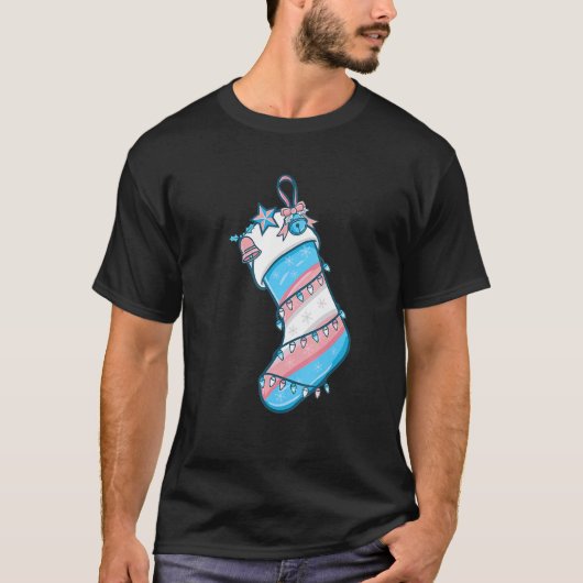 Trans Flag Weihnachtssock Merry LGBT Transgender T-Shirt (Vorderseite)