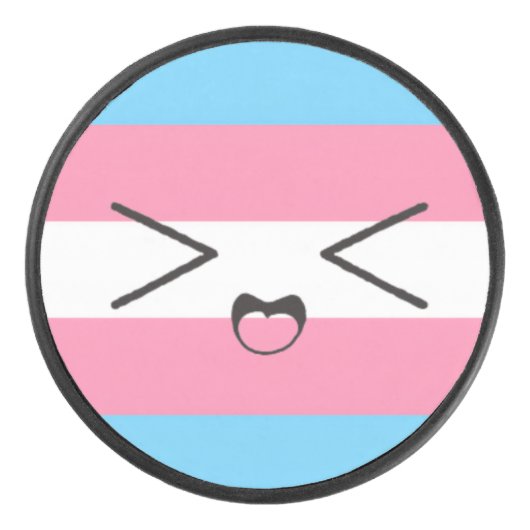 trans flag with cute excited face hockey puck (Vorderseite)