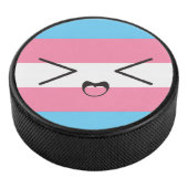 trans flag with cute excited face hockey puck (3/4)