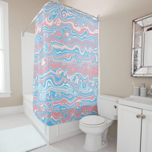 Trans Pride Flag Trippy Boho Groovy Wavy Streifen Duschvorhang (Beispiel)