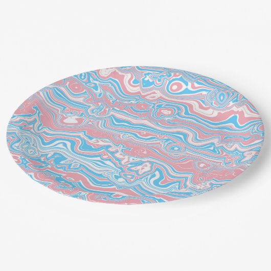 Trans Pride Flag Trippy Boho Groovy Wavy Streifen Pappteller (Schrägansicht)