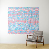 Trans Pride Flag Trippy Boho Groovy Wavy Streifen Wandteppich (Beispiel (Horizontal))