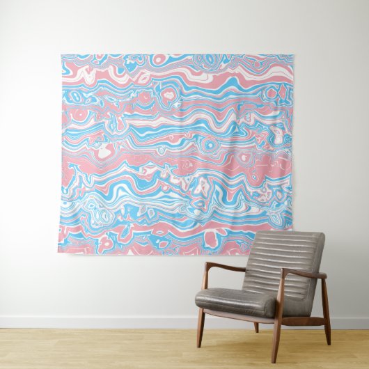 Trans Pride Flag Trippy Boho Groovy Wavy Streifen Wandteppich (Beispiel (Horizontal))
