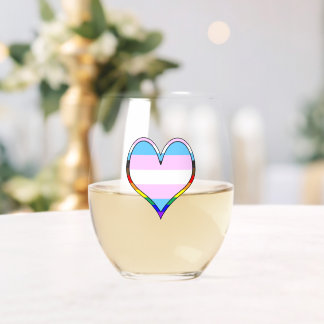 Trans Pride Heart Weinglas Ohne Stiel
