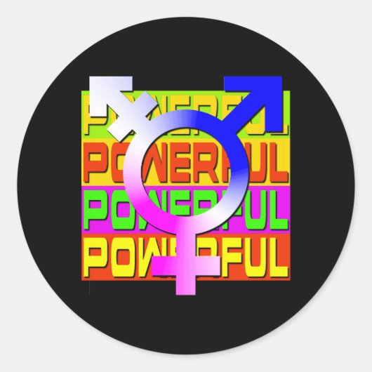 Trans Pride POWERFUL Farbbanner Runder Aufkleber (Vorderseite)