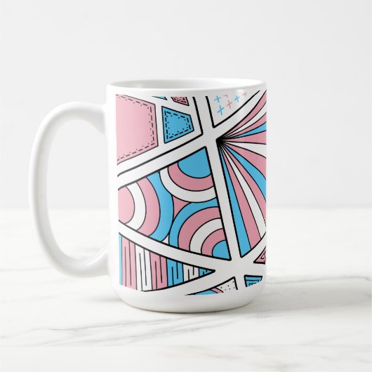 Trans Pride Zen Doodle Abstrakt rosa Blau Kaffeetasse (Links)
