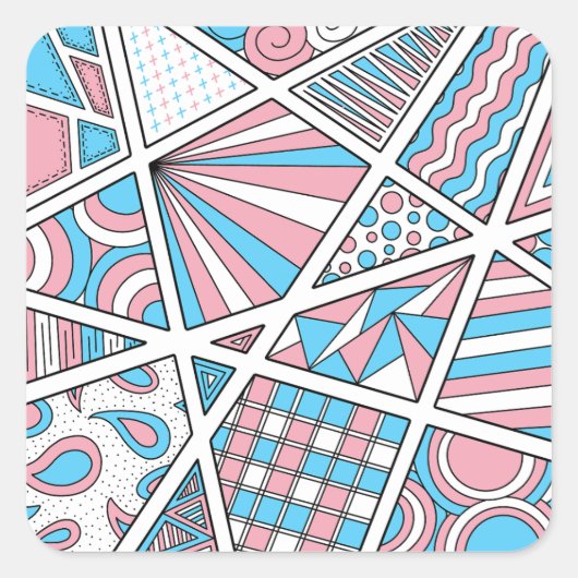 Trans Pride Zen Doodle Abstrakt rosa Blau Quadratischer Aufkleber (Vorderseite)