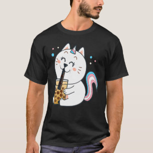 Trans Stolz Katze trinkt Boba-Tee Bubble Tea Trau T-Shirt