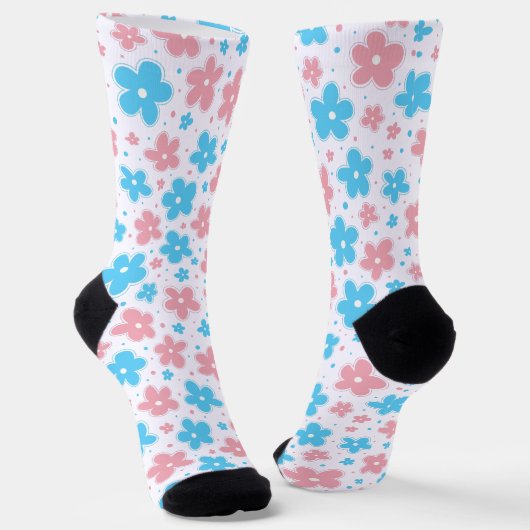 Trans Transgender Pride Flag Blume Doodle Pastel Socken (Gewinkelt)