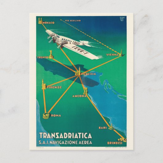 Transadriatica Italien Vintage Poster 1931 Postkarte (Vorderseite)