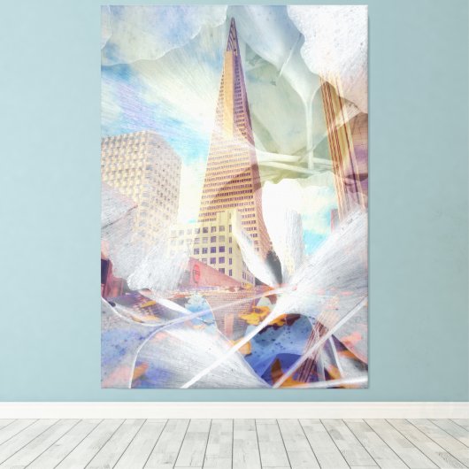 TransAmerica mit Gingko Blätter Overlay Leinwanddruck (Insitu (Holzboden))