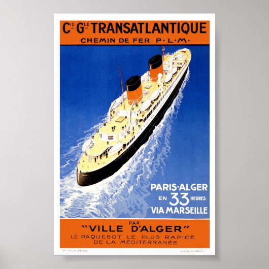 Transatlantisches Vintages Französisches Kreuzfahr Poster (Vorne)