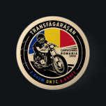 Transfagarasan | Rumänien | Motorrad Button<br><div class="desc">Transfagarasan in einem Vintagen,  bedrückten Stil Emblem gemacht. Es ist eine landschaftliche Straße,  die in Rumänien zu finden ist.</div>