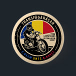 Transfagarasan | Rumänien | Motorrad Button<br><div class="desc">Transfagarasan in einem Vintagen,  bedrückten Stil Emblem gemacht. Es ist eine landschaftliche Straße,  die in Rumänien zu finden ist.</div>
