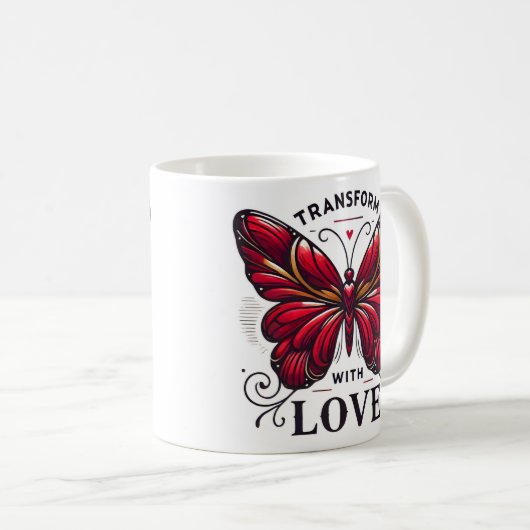 Transform with Love Mug – Crimson Butterfly Gift Kaffeetasse (VorderseiteRechts)