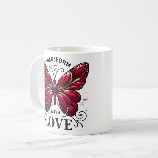 Transform with Love Mug – Crimson Butterfly Gift Kaffeetasse (Vorderseite Links)
