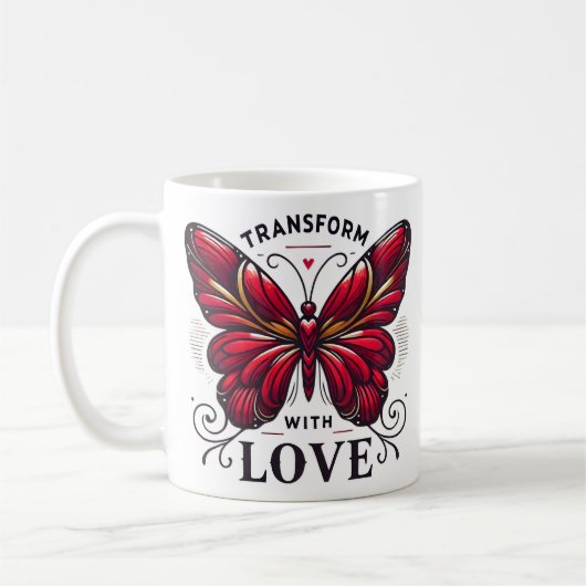 Transform with Love Mug – Crimson Butterfly Gift Kaffeetasse (Links)