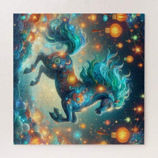 Transformative Teal Horse Puzzle (Horizontal)