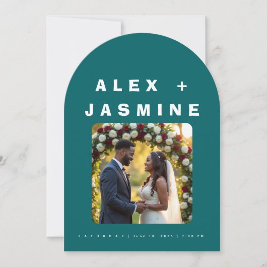 Transformative Teal Modern Arched Wedding  Einladung (Vorderseite)