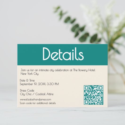 Transformative Teal Modern Contemporary Wedding Begleitkarte (Stehend Vorderseite)