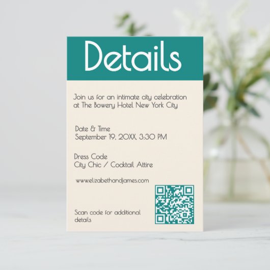 Transformative Teal Modern  Contemporary Wedding Begleitkarte (Stehend Vorderseite)