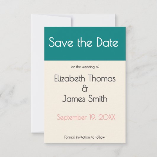 Transformative Teal Modern Contemporary Wedding Save The Date (Vorderseite)