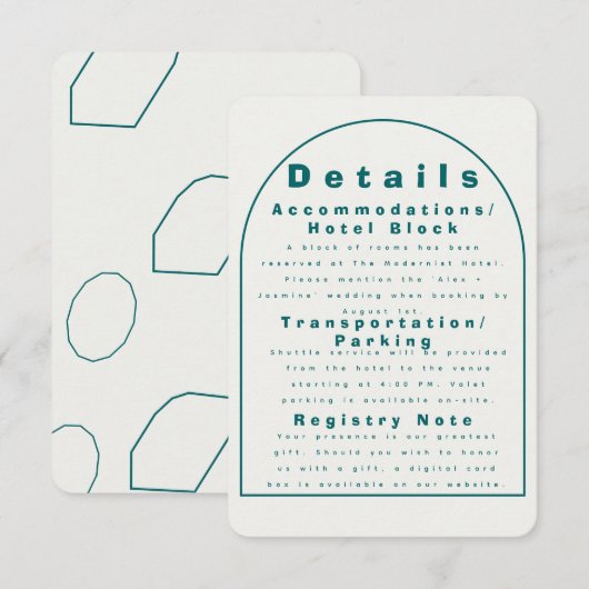 Transformative Teal Modern Craft Wedding Details Einladung (Vorne/Hinten)