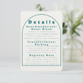 Transformative Teal Modern Craft Wedding Details Einladung (Stehend Vorderseite)