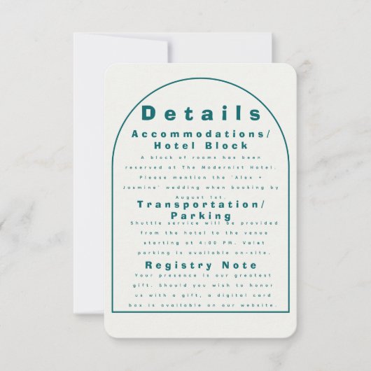 Transformative Teal Modern Craft Wedding Details Einladung (Vorderseite)