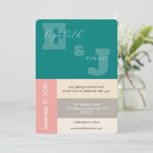 Transformative Teal Modern Script Wedding Einladung (Stehend Vorderseite)