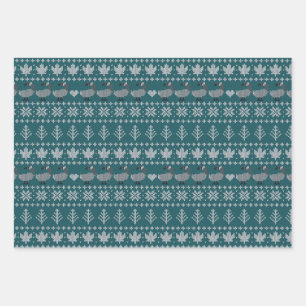 Transformatives Teal - Fair Isle - Feiertag Geschenkpapier Set