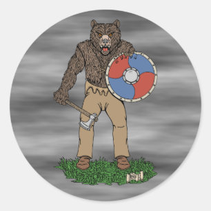 Transformierte Viking Berserker oder Werebear Runder Aufkleber