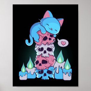 Transgender Ästhetik Kawaii Katze auf Skulls Subti Poster