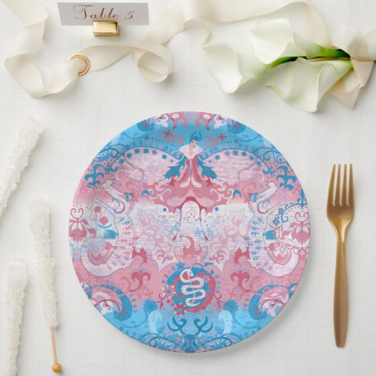 Transgender Dragon Damask - Farbe des Trans-Strich Pappteller (Hochzeit)