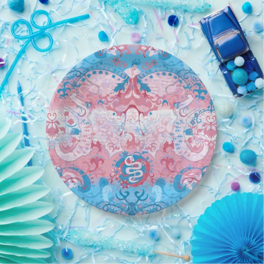 Transgender Dragon Damask - Farbe des Trans-Strich Pappteller (Party)
