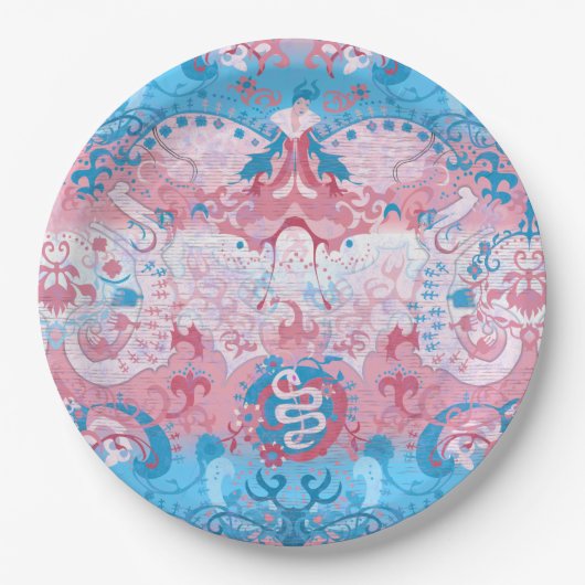 Transgender Dragon Damask - Farbe des Trans-Strich Pappteller (Vorderseite)