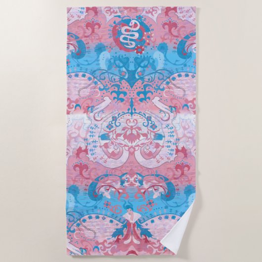 Transgender Dragon Damask - Farbe des Trans-Strich Strandtuch (Vorderseite)